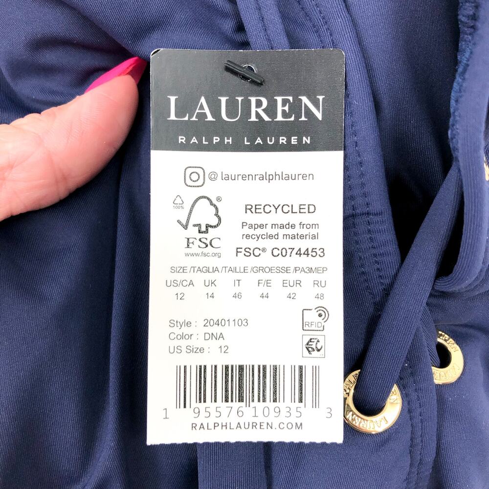 LAUREN RALPH LAUREN Strappy Plunge One-Piece Size 12 Blue Dark Navy Vneck NWT - Picture 8 of 11